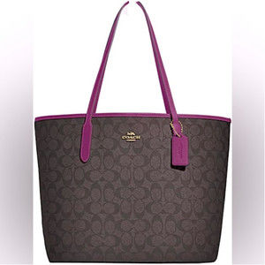 COACH City Signature Tote Brown & Magenta NEW